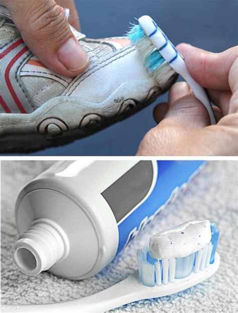 cleaning white trainers with toothpaste.